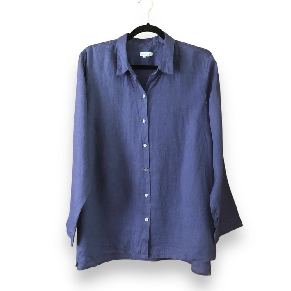 J. Jill Love Linen Essential Shirt Button Up Long Sleeve Purple Large Petite